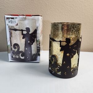 San Miguel Holiday Angel Luminaria Champagne Glass Rustic Tabletop Lighting